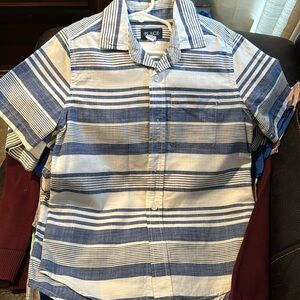 White and blue shorts sleeve button up